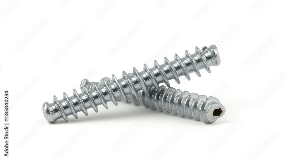 Close-Up of Metal Screws on White Background - Industrial Hardware and Fasteners for Construction and DIY Projects Close-Up of Metal Screws on White Background - Industrial Hardware and Fasteners for Construction and DIY Projects