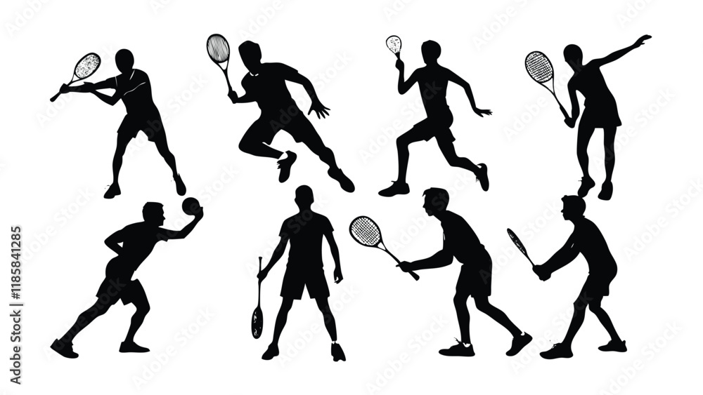 Flat badminton player silhouette collection Flat badminton player silhouette collection