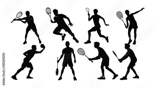 Flat badminton player silhouette collection