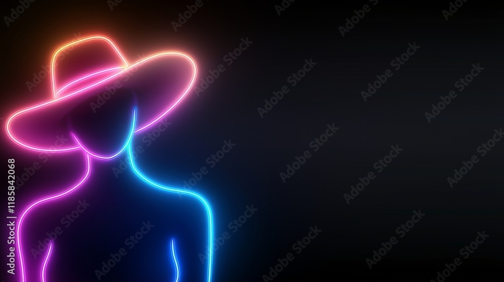Neon Woman in Hat Gradient Line Art, Minimalist Design, Abstract Portrait, Glowing Lines Neon art, digital art Neon Woman in Hat Gradient Line Art, Minimalist Design, Abstract Portrait, Glowing Lines Neon art, digital art