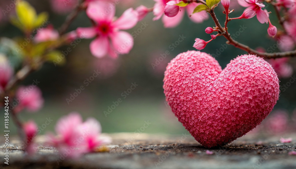 Pink Heart and Cherry Blossoms: A Symbol of Spring Love Pink Heart and Cherry Blossoms: A Symbol of Spring Love