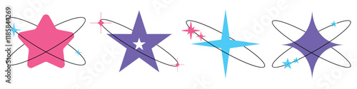 Y2K Aesthetic Sparkling Stars Retro Trendy Minimalistic Abstract Design for Futuristic Digital Graphics, Posters and Illustration Resources