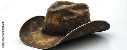 A rugged brown cowboy hat with a weathered look, displayed on a clean white background. photo