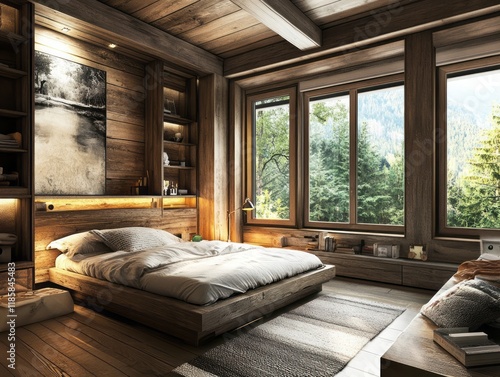 Rustic Wooden Bedroom With ...