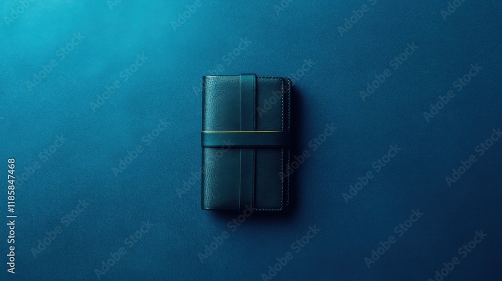 Obraz premium A bi-fold wallet with cards arranged neatly, set on a deep blue background