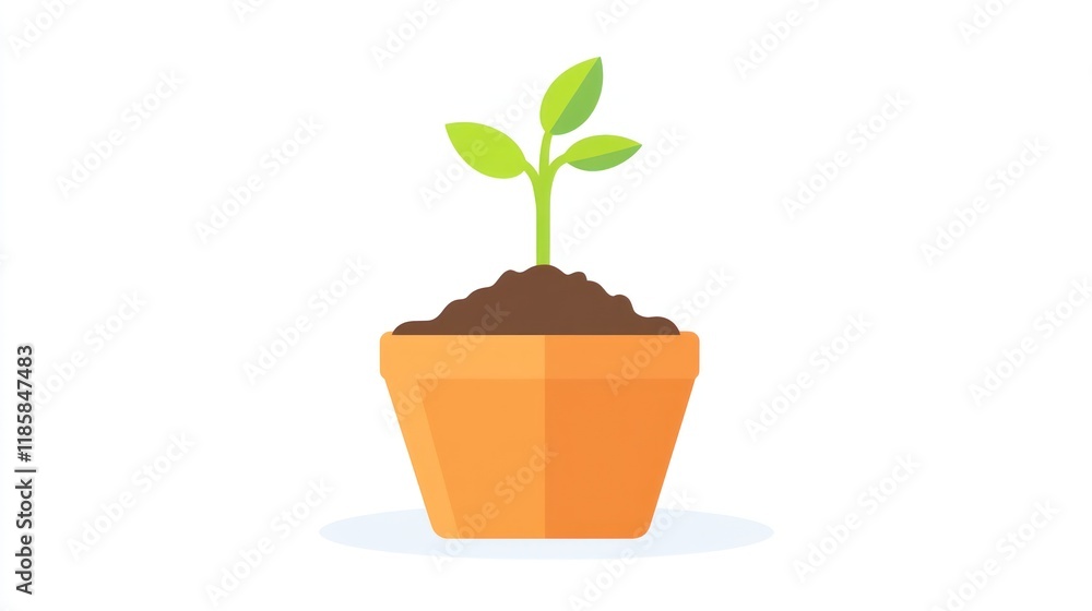 Sprout in terracotta pot, growth concept, simple illustration Sprout in terracotta pot, growth concept, simple illustration