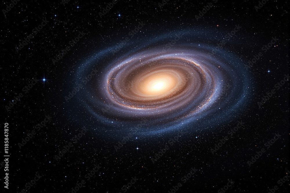 A luminous spiral galaxy with glowing core and swirling arms, surrounded by numerous stars against a cosmic background. Concept of astronomy and universe. Ai generative A luminous spiral galaxy with glowing core and swirling arms, surrounded by numerous stars against a cosmic background. Concept of astronomy and universe. Ai generative