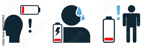 Low energy icon vector, human fatigue and exhaustion concept, tiredness and burnout, battery draining, mental and physical fatigue illustration vector design for health and lifestyle icon