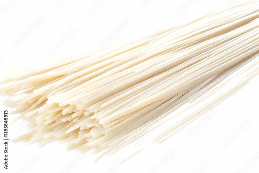 Rice Noodles Displayed Elegantly on White Background Rice Noodles Displayed Elegantly on White Background