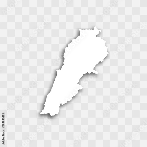 Lebanon high detailed vector representation of country silhouette. White color on transparent background with dropped shadow. For educational, decorative, or informational use.