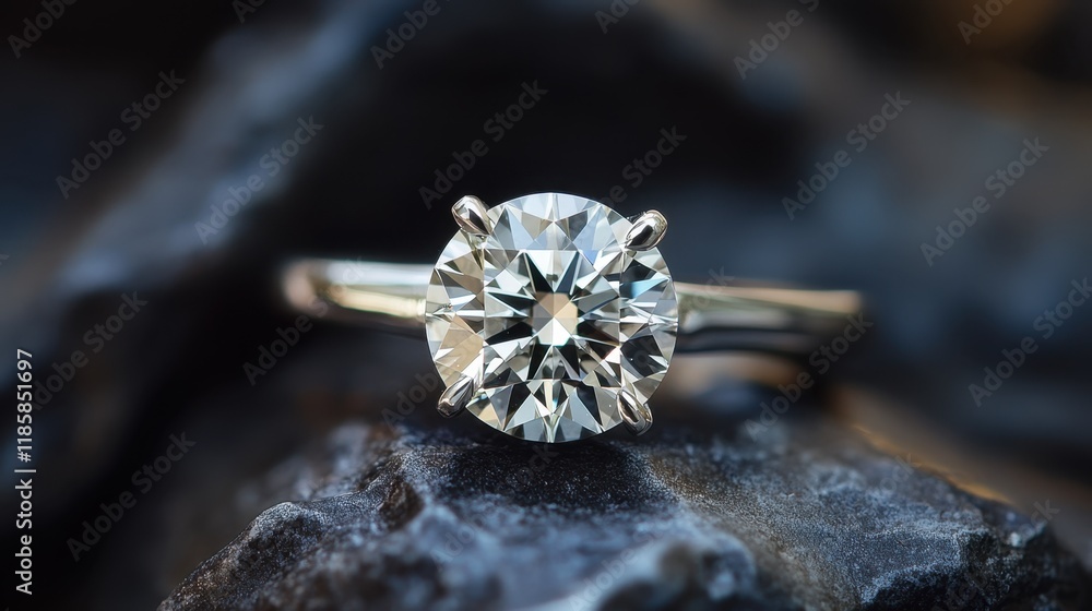 A diamond solitaire glowing brilliantly on a charcoal gray background A diamond solitaire glowing brilliantly on a charcoal gray background