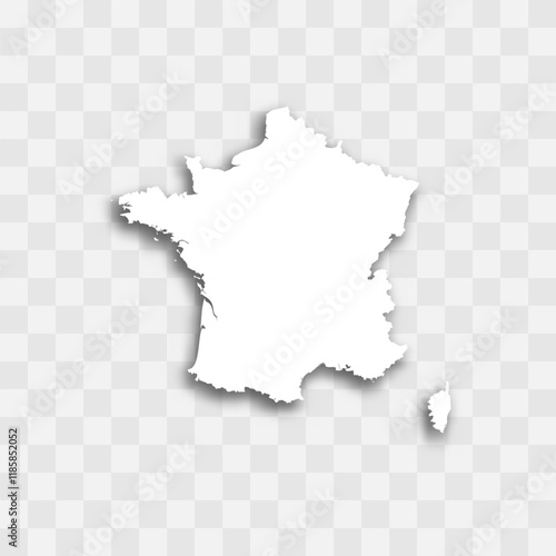 France high detailed vector representation of country silhouette. White color on transparent background with dropped shadow. For educational, decorative, or informational use.