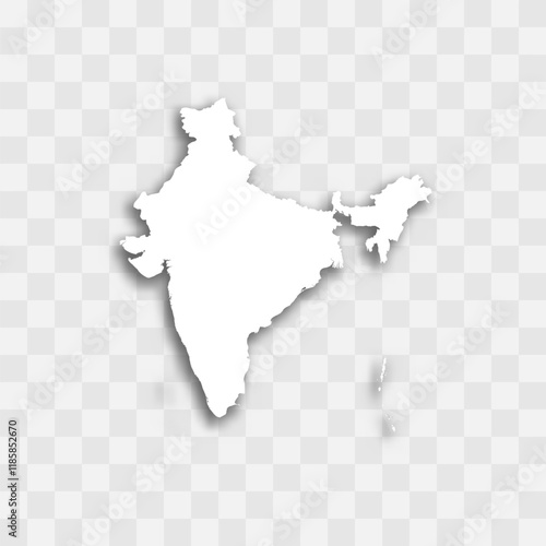 India high detailed vector representation of country silhouette. White color on transparent background with dropped shadow. For educational, decorative, or informational use.