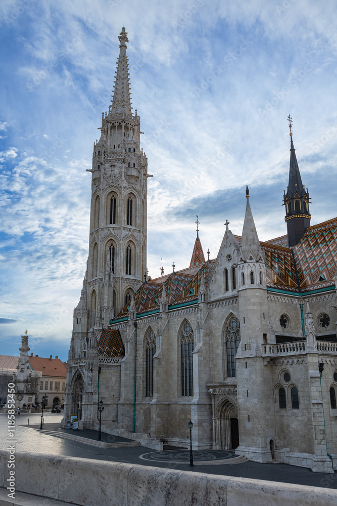Neo-Gothic Saint Matthias Church with Colorful Roof near Fisherman's Bastion, Budapest - Hungary Neo-Gothic Saint Matthias Church with Colorful Roof near Fisherman's Bastion, Budapest - Hungary