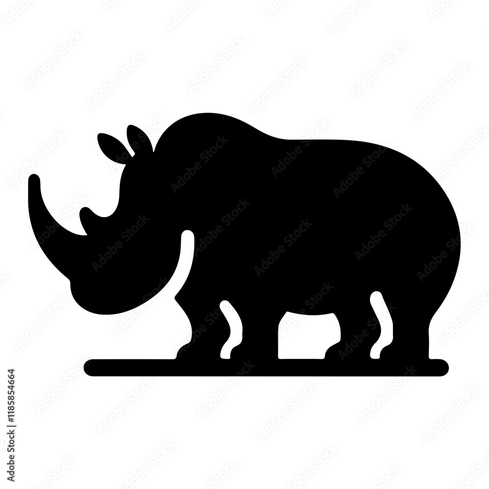 Obraz premium Bold Glyph-Style Vector Of A Rhinoceros Icon, Showcasing Strength And Elegance In A Modern Silhouette Design.