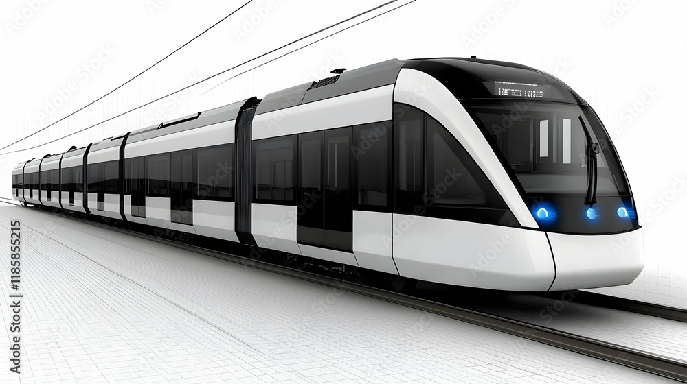 Naklejka premium Modern Train Rides Smoothly on Tracks: Transportation Innovation