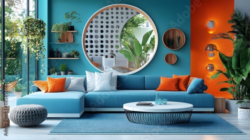 Wallpaper Mural Modern Living Room Decor Enhances Comfort with Stylish Furniture and Greenery Torontodigital.ca