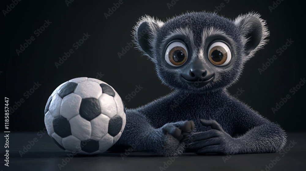 Adorable cartoon lemur with soccer ball. (1) Adorable cartoon lemur with soccer ball. (1)