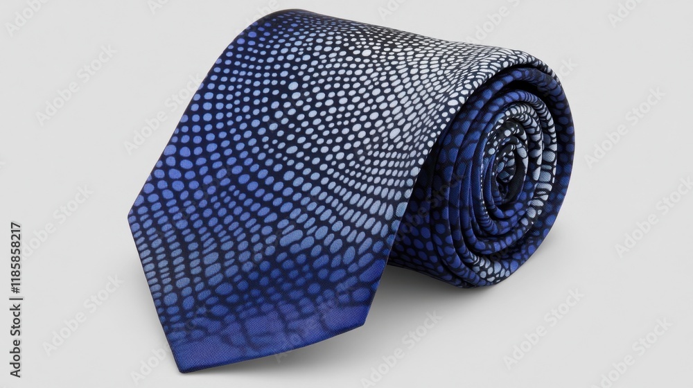 A tie with abstract designs displayed on a modern gray-and-blue gradient background A tie with abstract designs displayed on a modern gray-and-blue gradient background