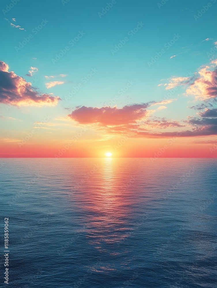 Obraz premium Vibrant sunset illuminating calm ocean waters with colorful sky