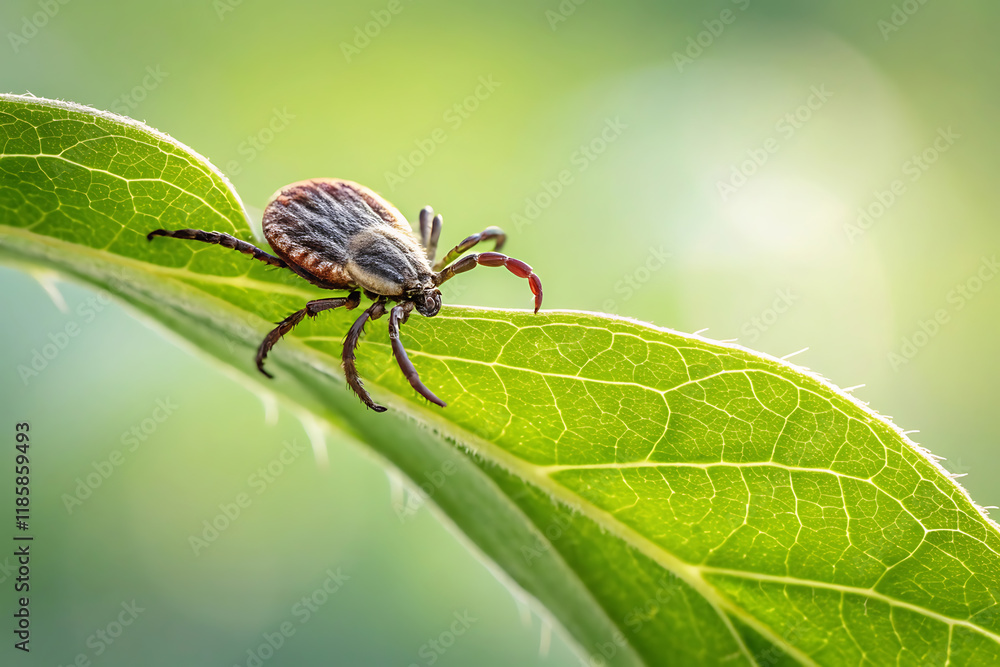 Lyme disease awareness month: global focus on a single tick on leaf. Lyme disease awareness month: global focus on a single tick on leaf.