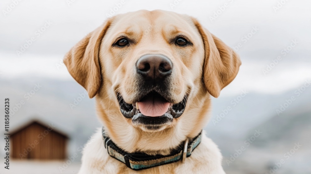Happy yellow Labrador Retriever dog portrait, outdoors. Happy yellow Labrador Retriever dog portrait, outdoors.