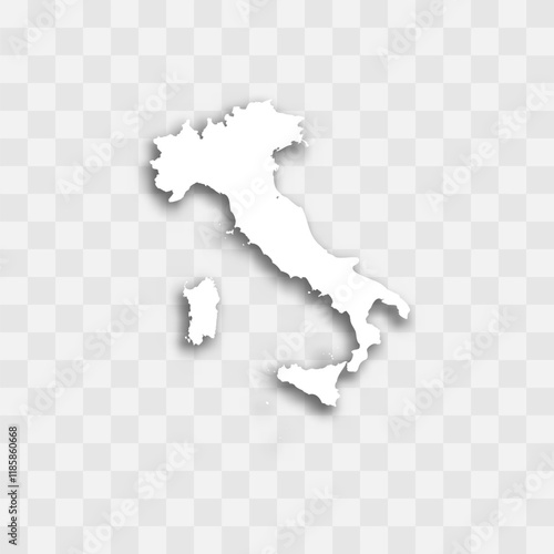 Italy high detailed vector representation of country silhouette. White color on transparent background with dropped shadow. For educational, decorative, or informational use.