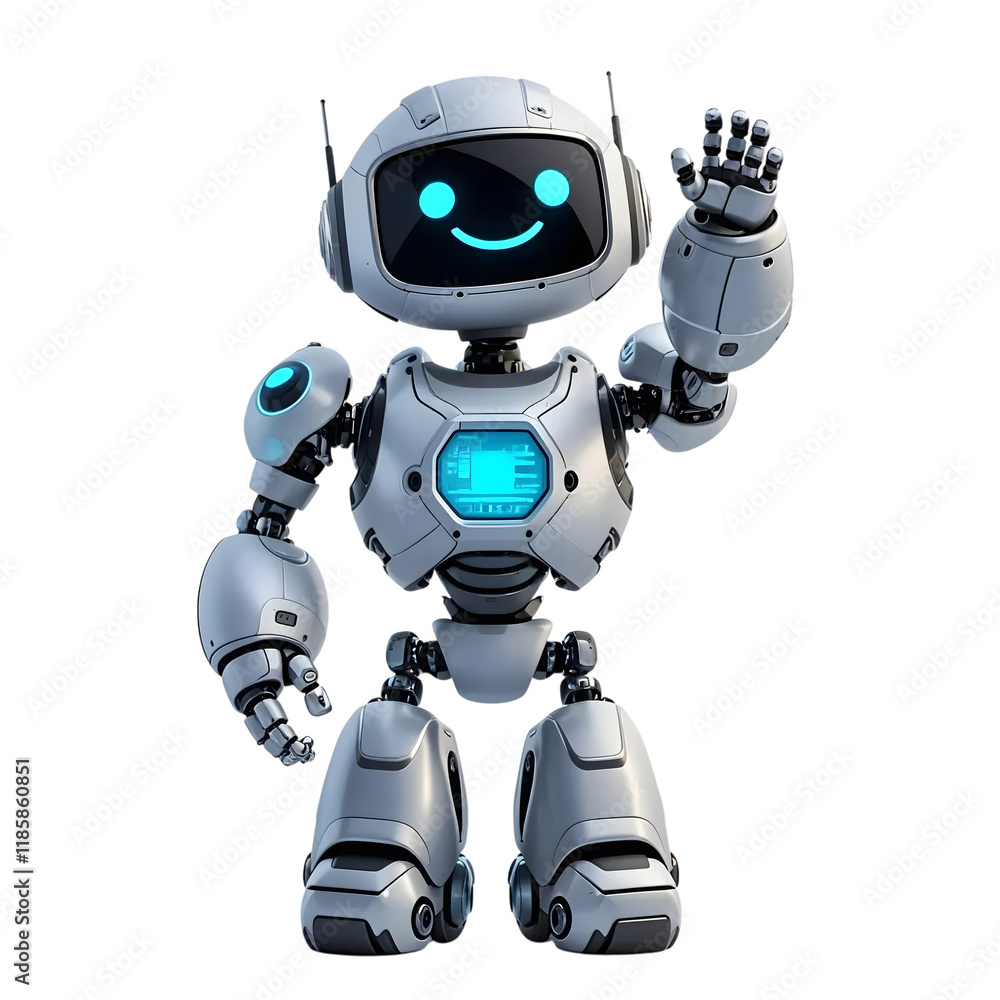 Happy robot. 3d ai character, chat bot mascot isolated on white background, GPT chatbot icon. Artificial intelligence, trendy technology, support service, funny automaton computer Happy robot. 3d ai character, chat bot mascot isolated on white background, GPT chatbot icon. Artificial intelligence, trendy technology, support service, funny automaton computer