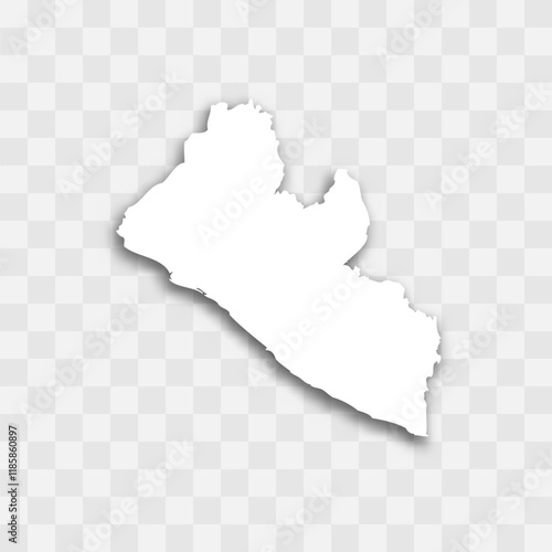 Liberia high detailed vector representation of country silhouette. White color on transparent background with dropped shadow. For educational, decorative, or informational use.