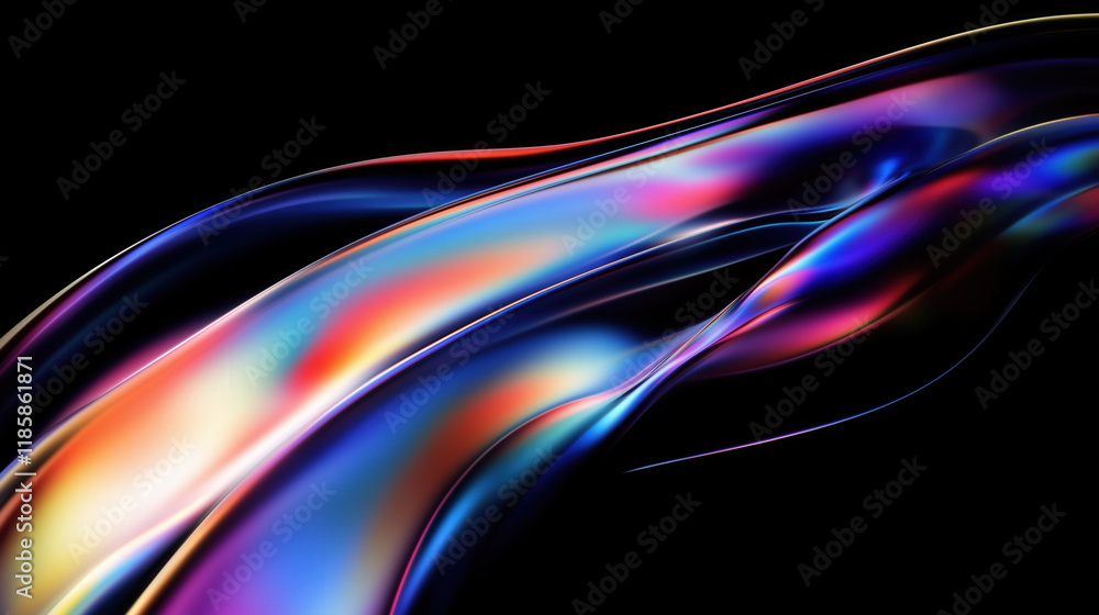 Stunning Abstract 3D Fluid Metallic Shape with Vibrant Gradient Colors and Dynamic Reflections on a Dark Background Stunning Abstract 3D Fluid Metallic Shape with Vibrant Gradient Colors and Dynamic Reflections on a Dark Background