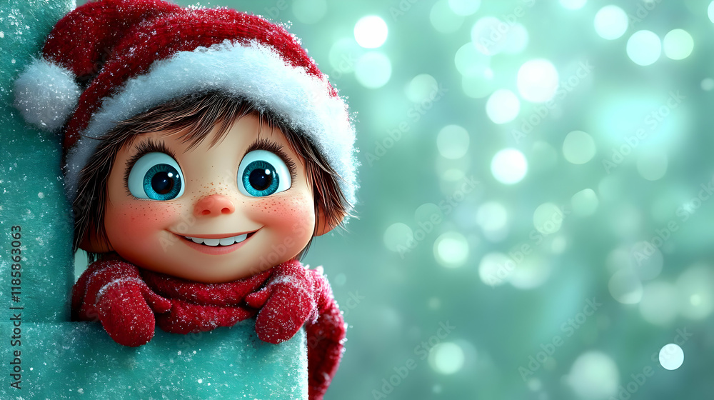 Cute Festive Character Peeking with Holiday Cheer and Winter Magic Cute Festive Character Peeking with Holiday Cheer and Winter Magic