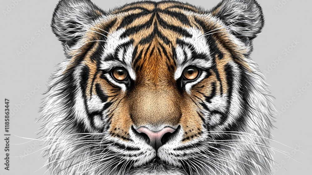 Fototapeta premium Magnificent Tiger Close-up: A Captivating Portrait of a Powerful Predator in the Wild