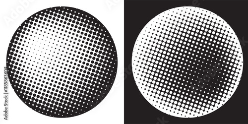 Set of halftone dots gradient pattern texture isolated on white background. Straight dotted spots using halftone circle dot raster texture. Vector blot half tone collection.