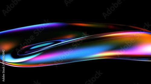Stunning Abstract 3D Fluid Metallic Shape with Vibrant Gradient Colors and Dynamic Reflections on a Dark Background