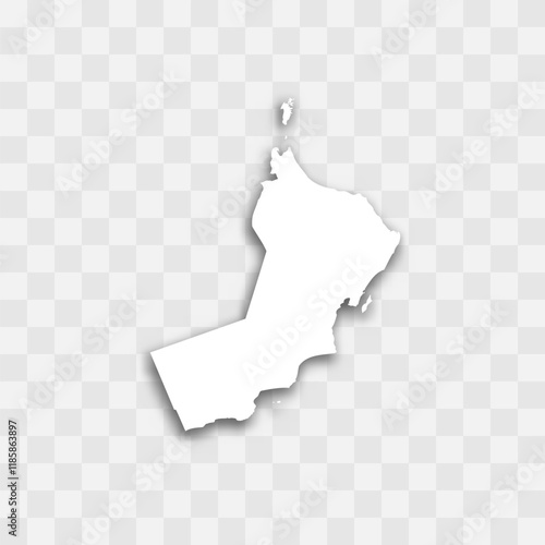 Oman high detailed vector representation of country silhouette. White color on transparent background with dropped shadow. For educational, decorative, or informational use.