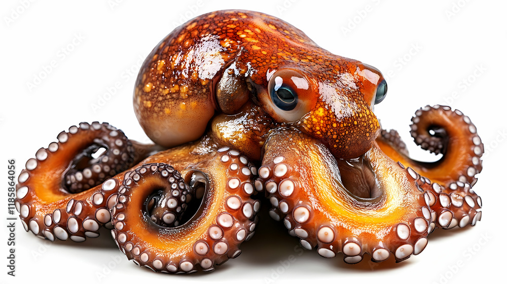 Octopus Shows Tentacles, Suckers, and Skin Close Up Octopus Shows Tentacles, Suckers, and Skin Close Up
