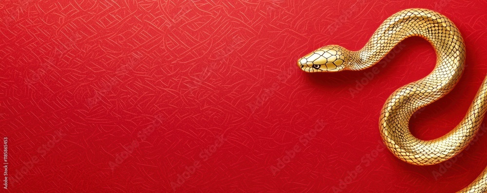 Obraz premium Chinese new year (Snake year) Background. A golden snake slithers gracefully across a vibrant red background, creating a striking visual contrast.