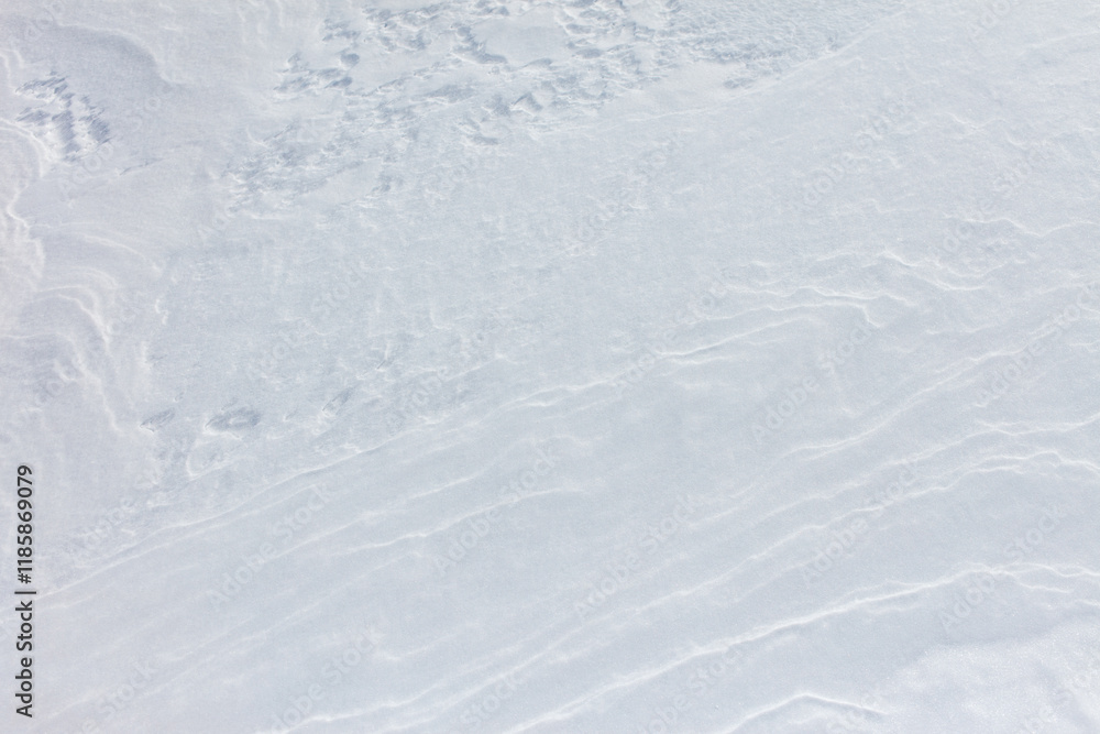 A snow covered ground with a few footprints A snow covered ground with a few footprints
