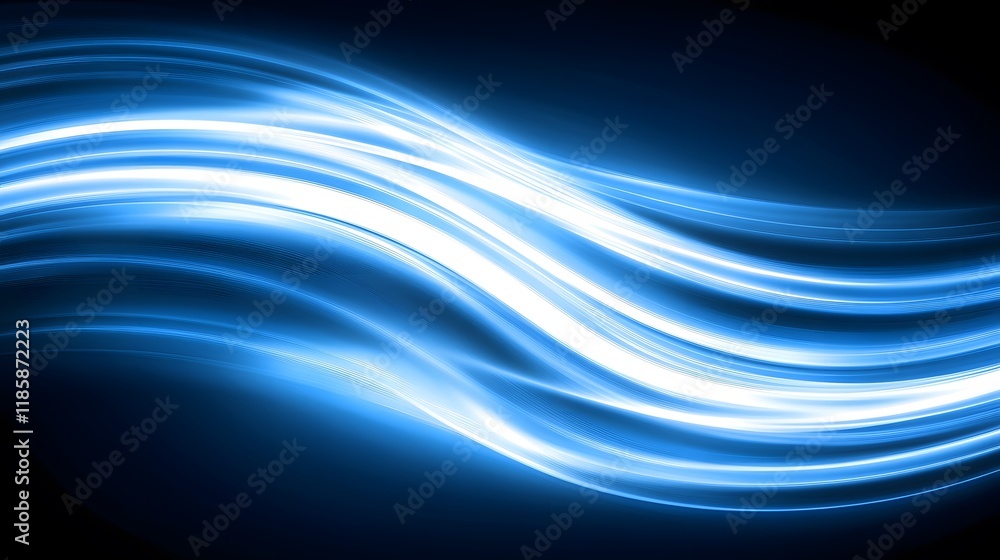 Naklejka premium Abstract Blue Wave Background Light Swirls Glowing Lines