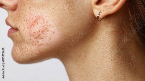 Detailed View of Rash Behind the Ear Caused by Various Factors in Human Skin Texture