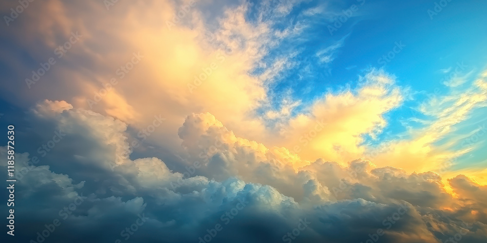 Fototapeta premium Majestic clouds illuminated by sunset hues create serene sky