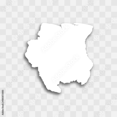 Suriname high detailed vector representation of country silhouette. White color on transparent background with dropped shadow. For educational, decorative, or informational use.