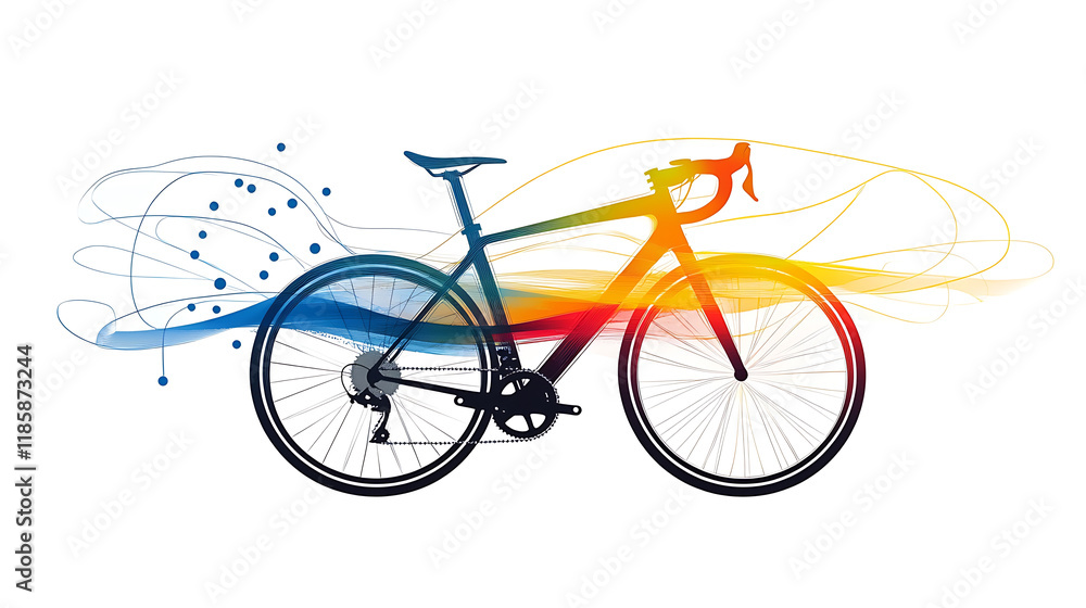 Fototapeta premium Sleek cycling bike silhouette with colorful motion lines and dynamic design