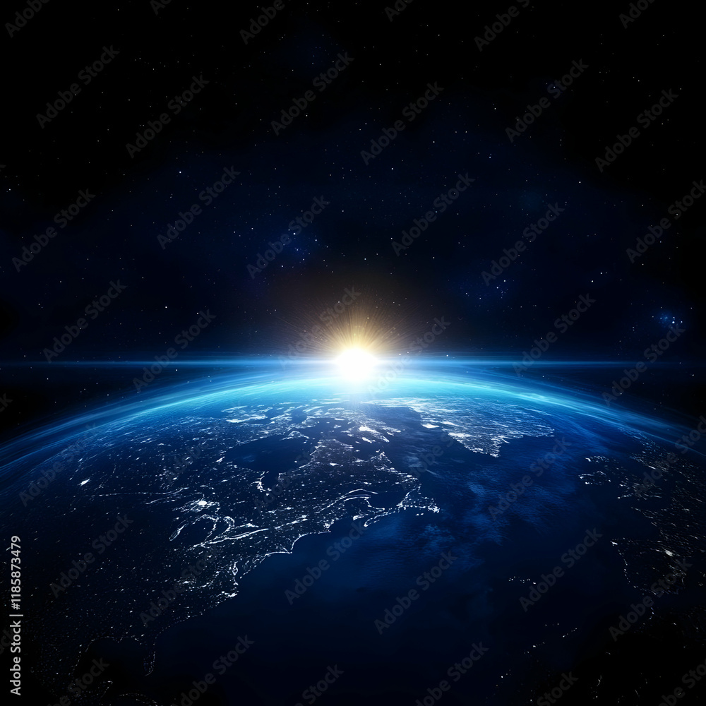 Obraz premium Earth Rotates Showing Continents, Oceans, and Sunrise from Space