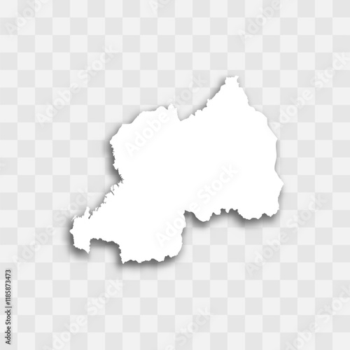 Rwanda high detailed vector representation of country silhouette. White color on transparent background with dropped shadow. For educational, decorative, or informational use.