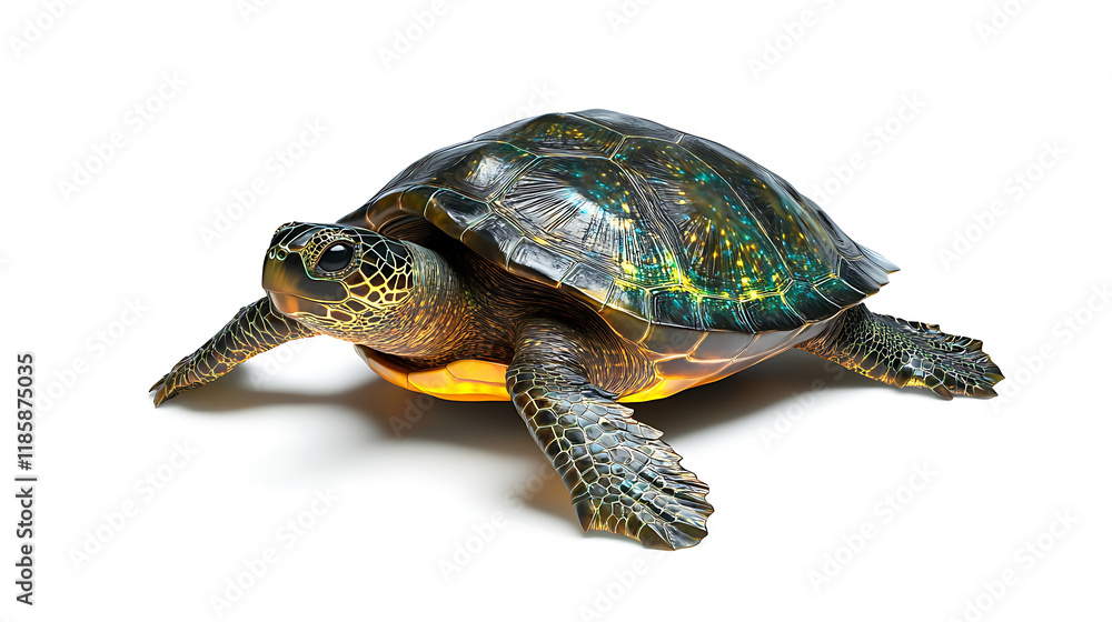 Obraz premium 3D sea turtle icon with glowing shell details, showcasing vibrant colors and intricate patterns