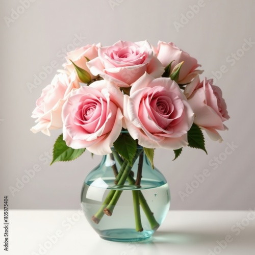 Pastel pink rose flowers arranged in a delicate vase , soft, spring