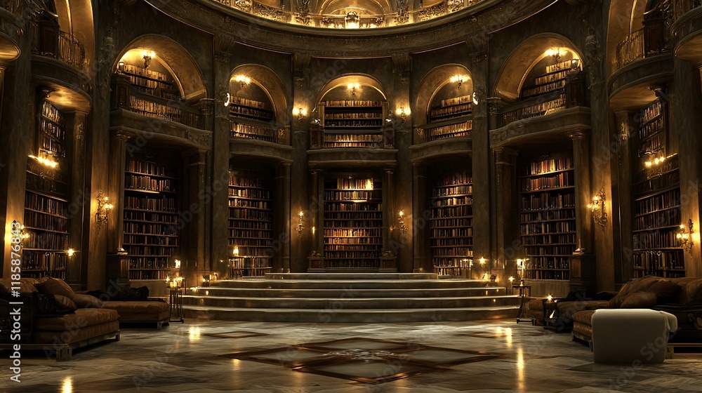 Fototapeta premium Grandiose Circular Library: A Luxurious Haven for Book Lovers