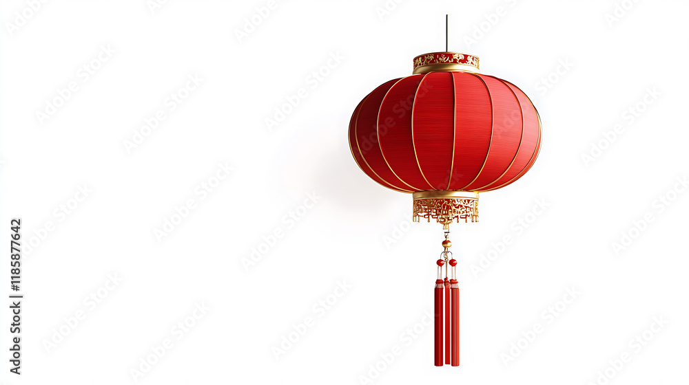 Fototapeta premium vibrant red Chinese lantern with intricate details and tassels, symbolizing celebration and good fortune