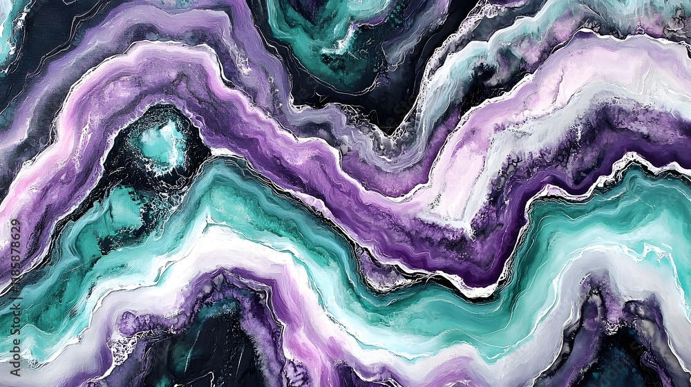 Obraz premium Abstract Agate Painting Teal Purple and White Swirls